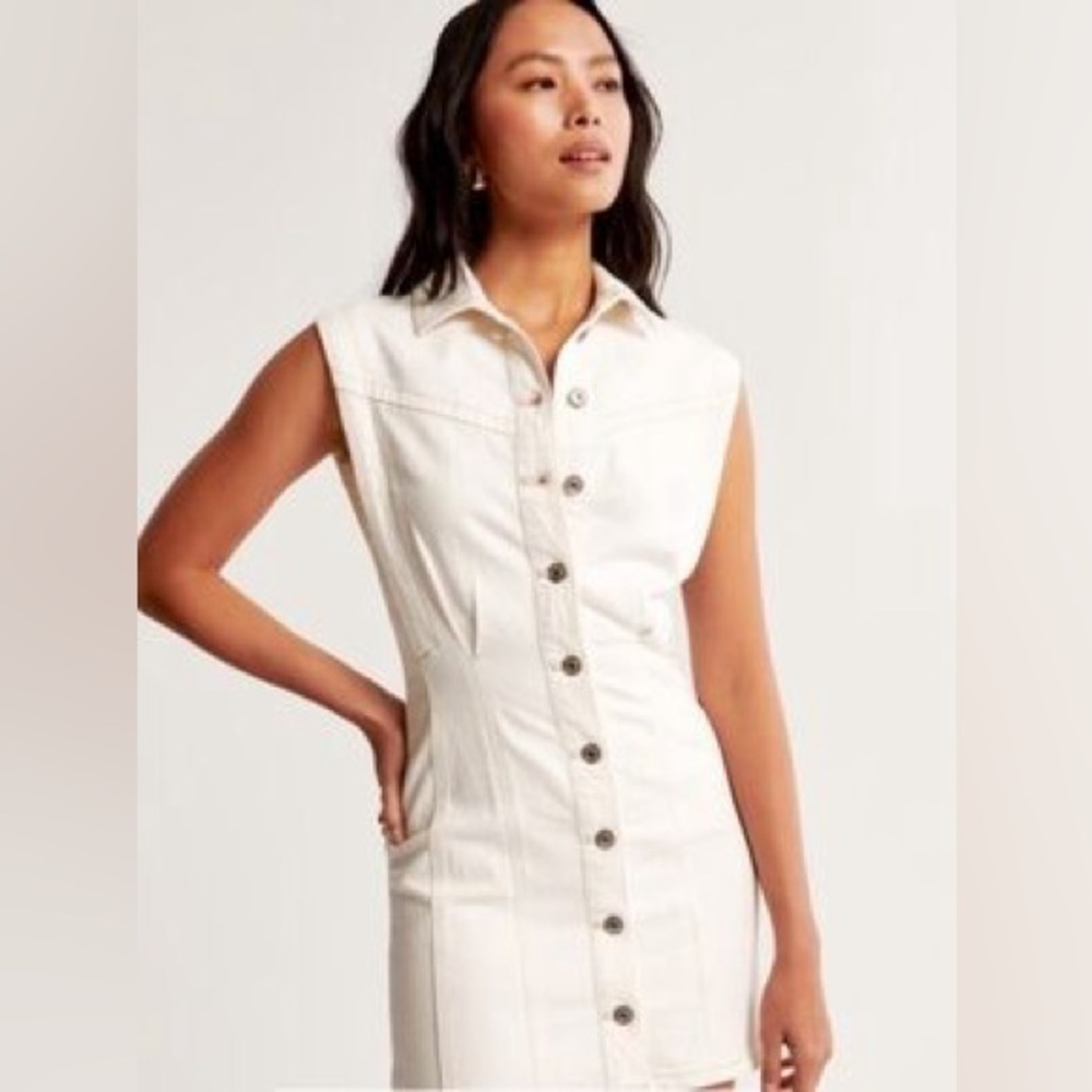 Abercrombie and Fitch White Denim Button Up Dress